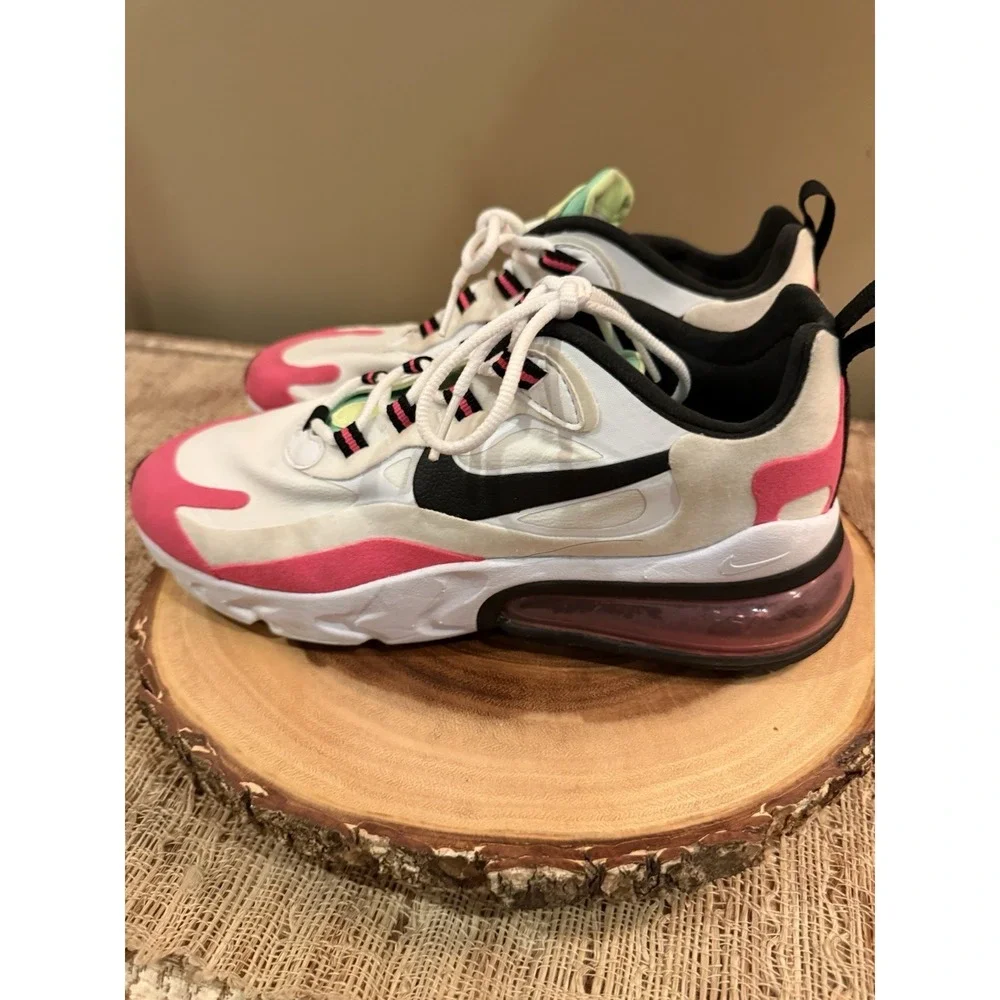 Nike Air Max 270 React Shoes Womens Size 7 White Black‎ Pink Volt CJ0619-101